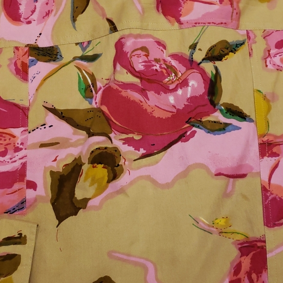 Sandy Starkman Cotton Floral Jacket Tan Pink Women's Medium M - Picture 5 of 8